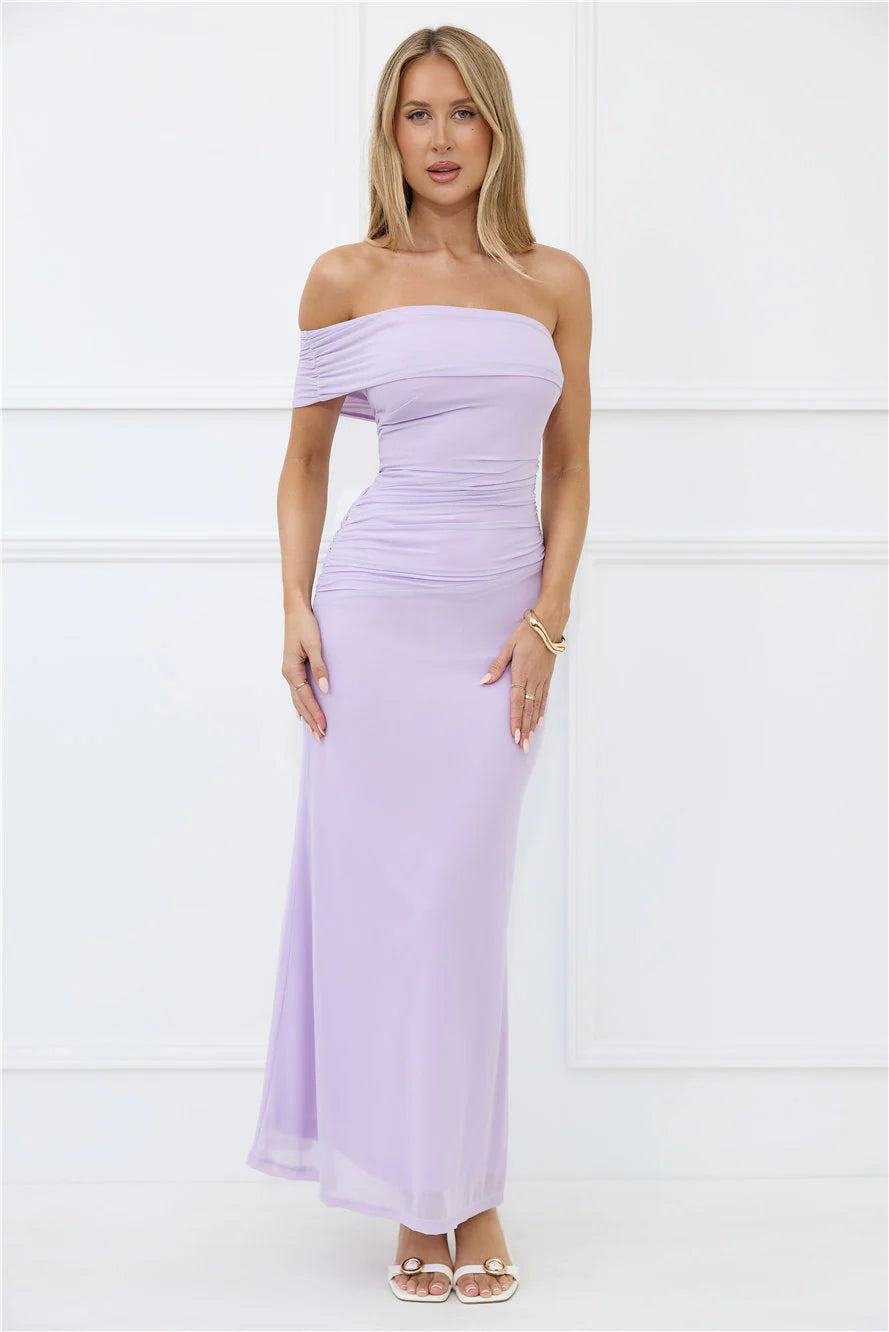 Wild Whimsy One Shoulder Mesh Maxi Dress Lilac