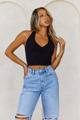 BASE The Only Ribbed Halter Crop Top Black