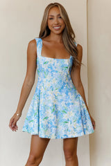 Clio Side Flare Hem Mini Dress Blue