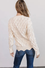 Perle Eyelet Scallop Sweater | Cream