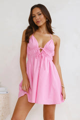 Floating Free Halter Linen Blend Mini Dress Pink