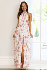Autumn Florals Halter Maxi Dress Pink