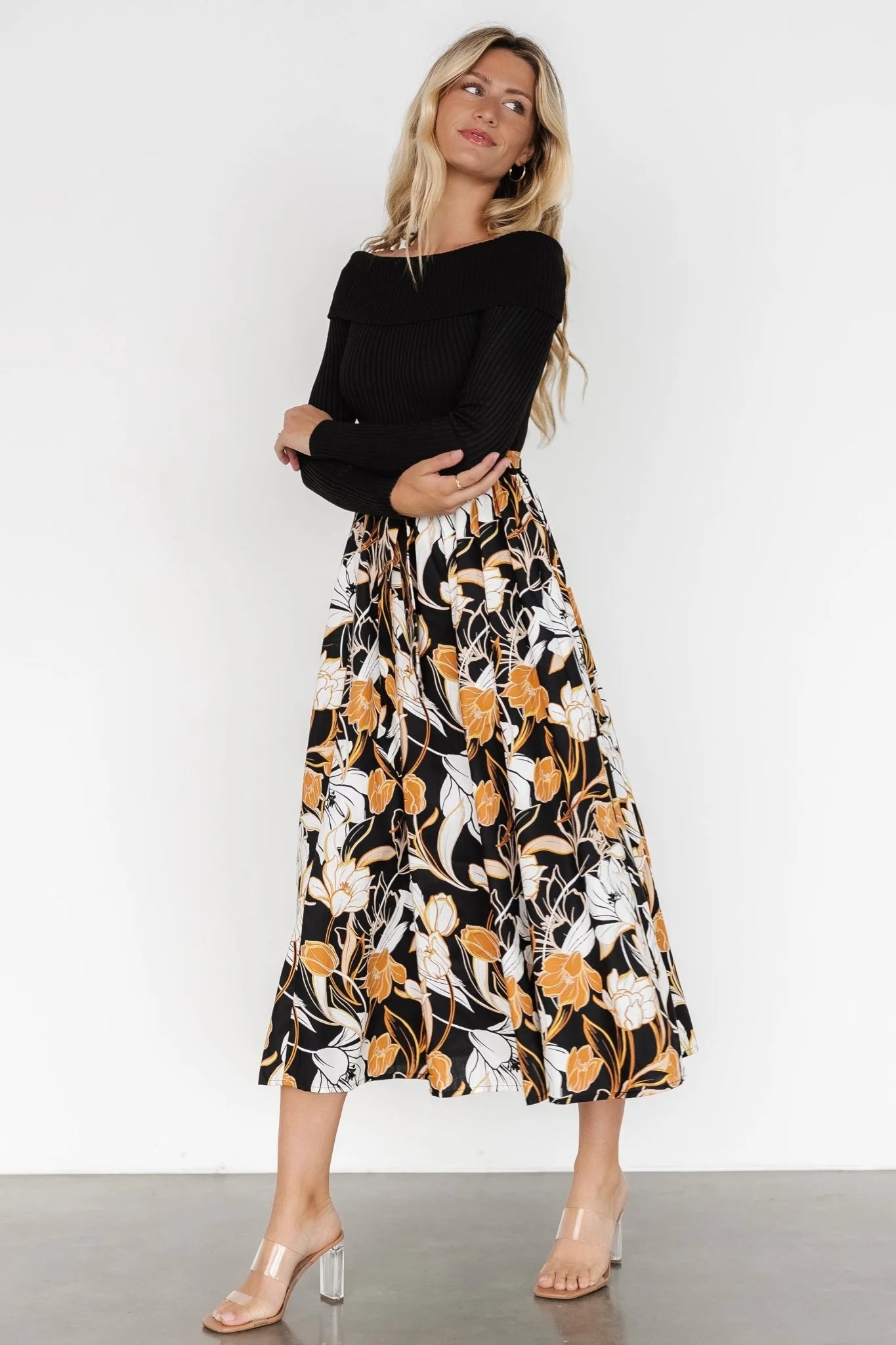 Selma Off Shoulder Dress | Black Multi