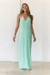 Coastal Euphoria Halter Maxi Dress Green