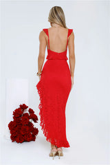 Enchanted By You Lace Midi Dress Red