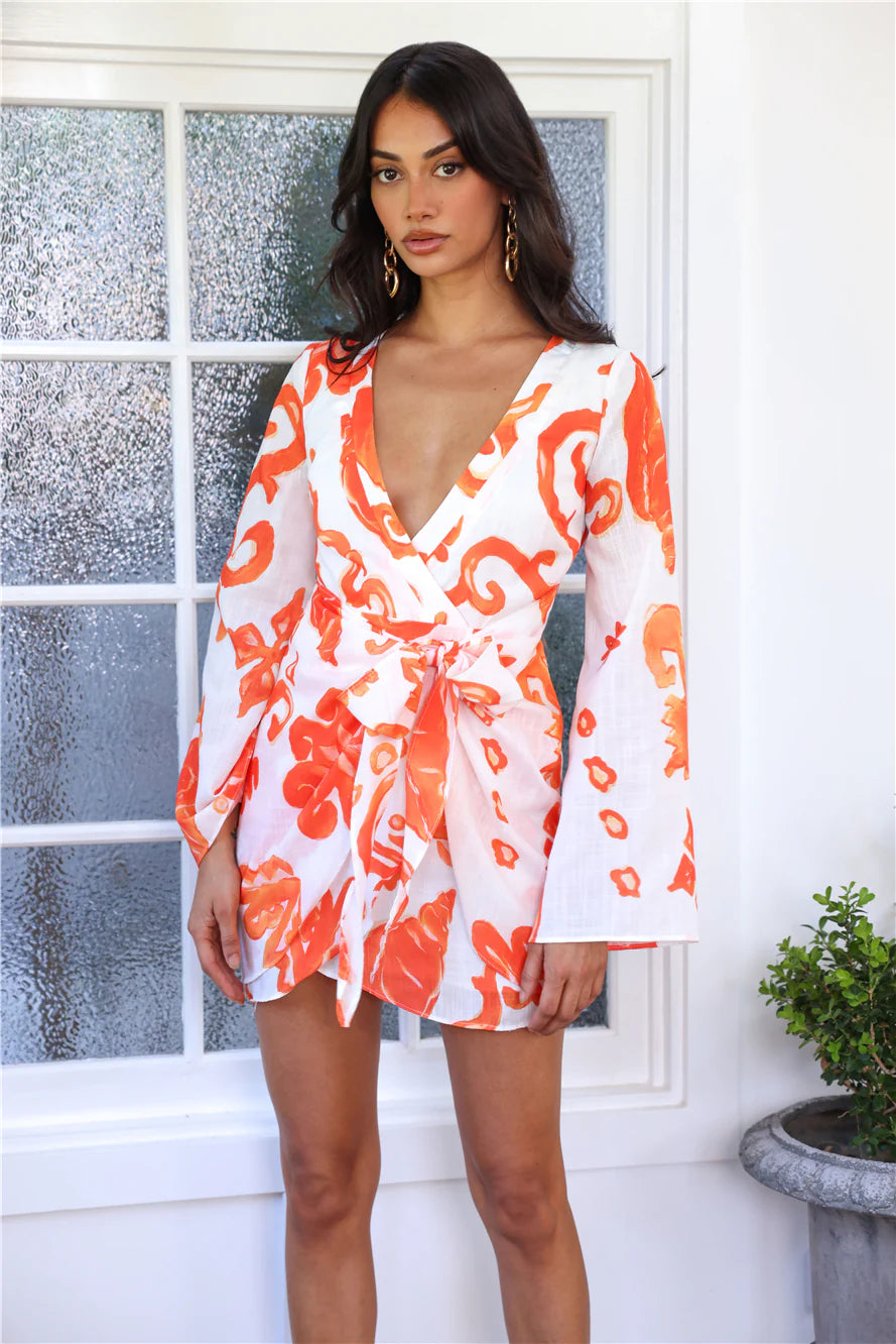 Vibing Music Long Sleeve Mini Dress Orange