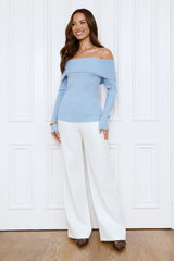 Dreamwave Off Shoulder Knit Top Blue