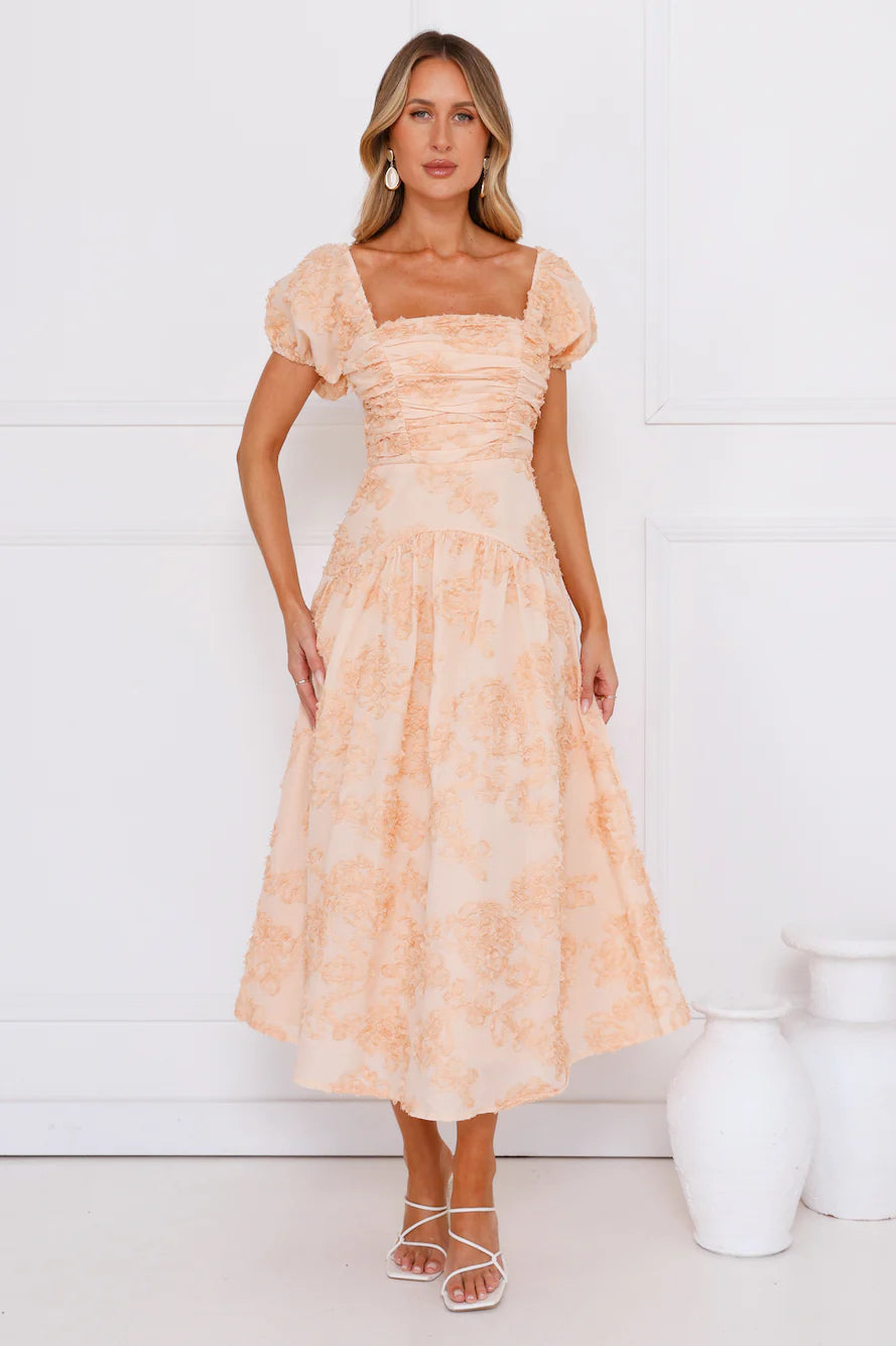 Experience Best Dressed Midi Dress Peach