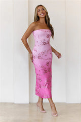 Bloom With Me Strapless Sequin Midi Dress Pink