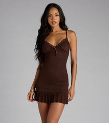 Let's Have Some Fun Lace Bodycon Ruffle Mini Dress