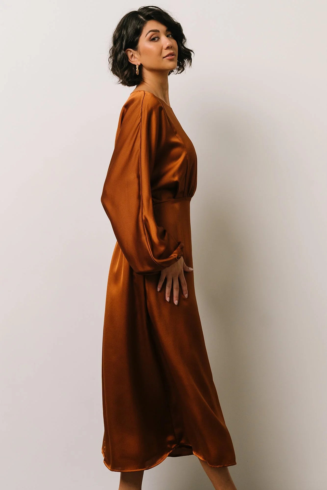 Balta Satin Midi Dress | Bronze