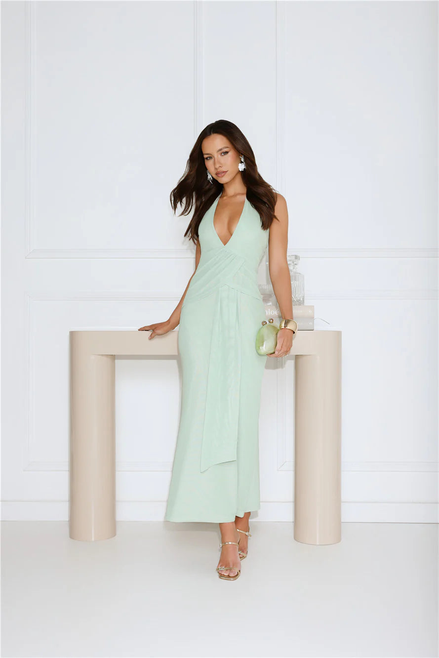 Daily Investment Halter Maxi Dress Sage