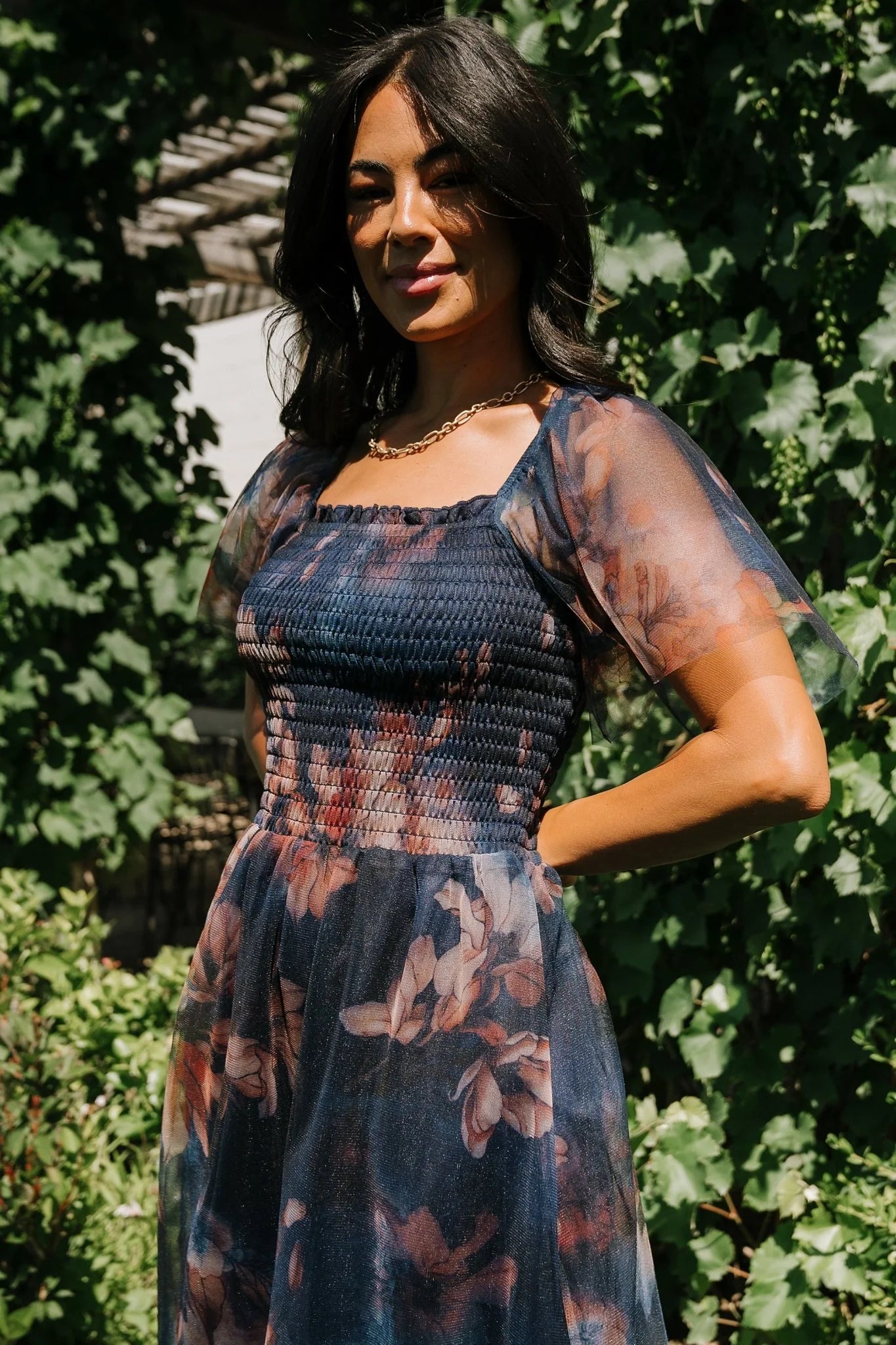 Tivoli Tulle Short Dress | Dark Blue Floral