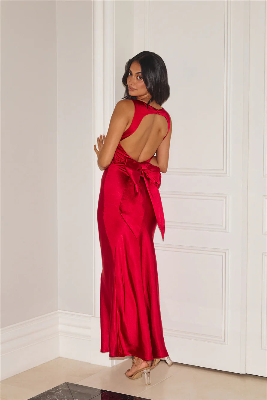 Electric Energy Satin Maxi Dress Red