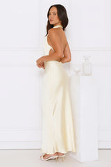 Draped In Diamonds Satin Halter Maxi Dress Yellow