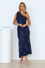 Glossy Girl One Shoulder Mesh Maxi Dress Navy