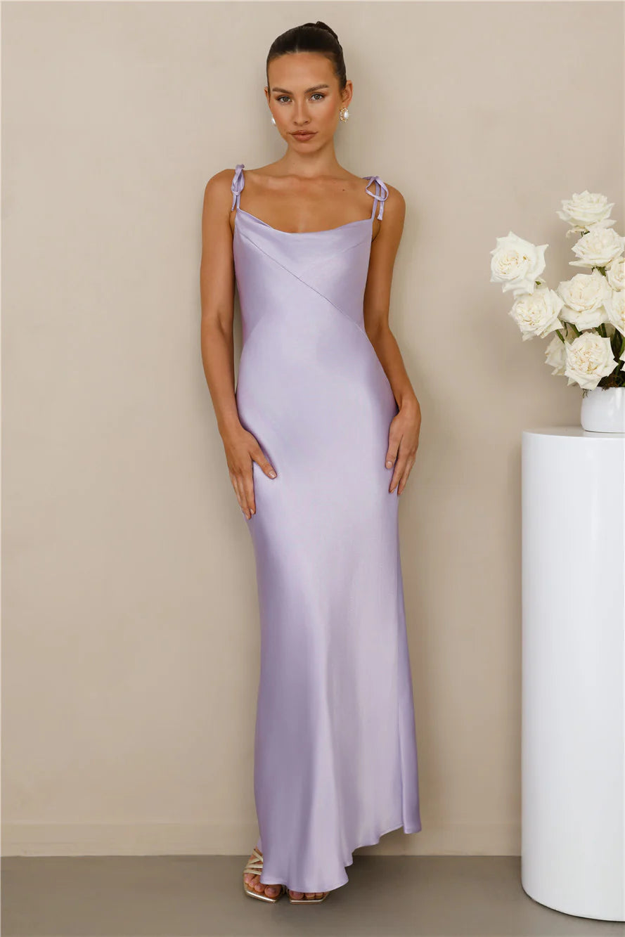 The Penelope Cowl Satin Maxi Dress Lilac