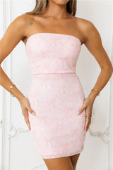 Bows Please Sequin Strapless Mini Dress Pink