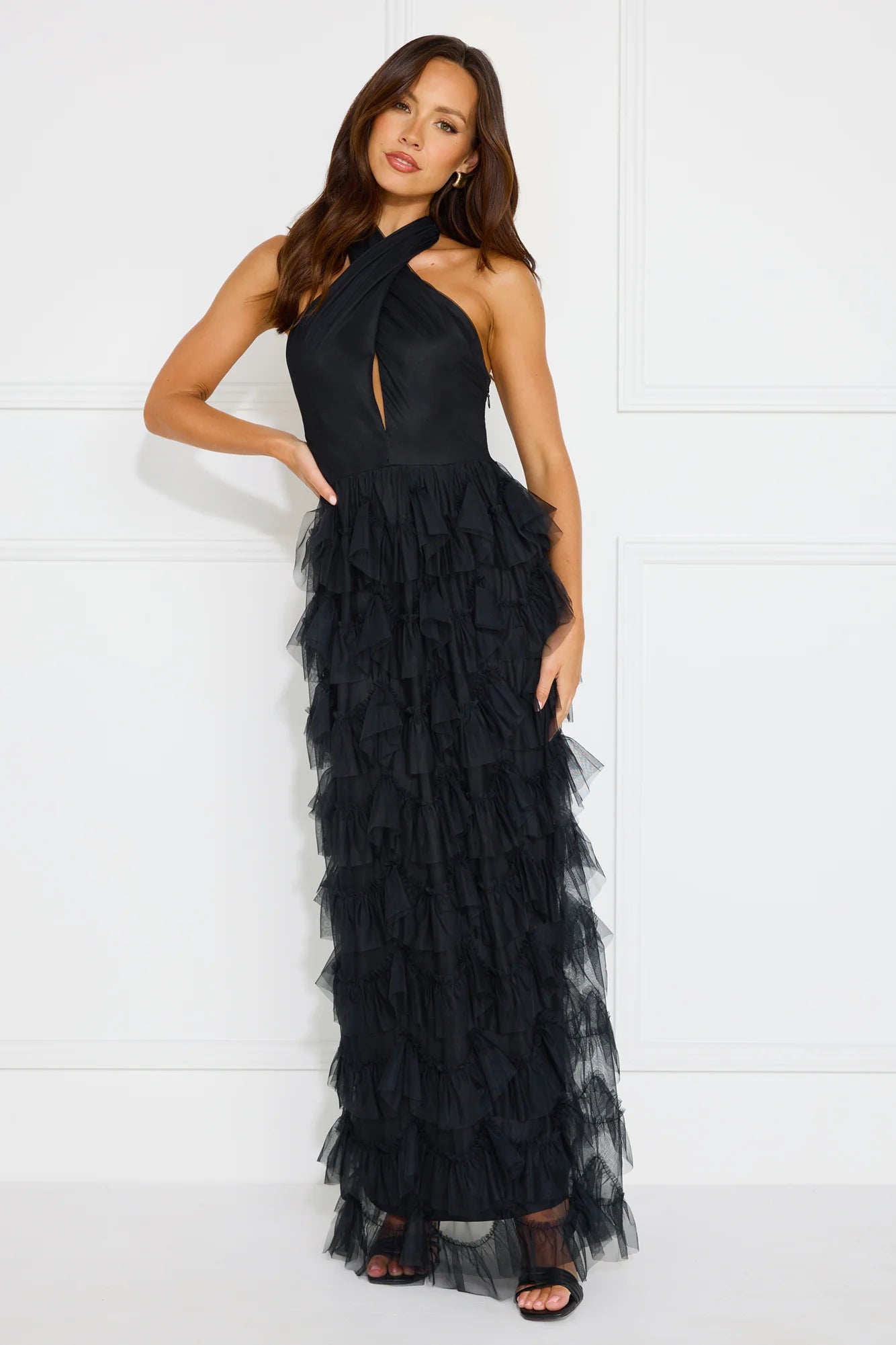 Aisling Halter Tulle Maxi Dress Black