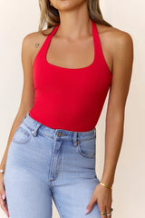BASE Luxe Rib Simple Silhouette Halter Top Red