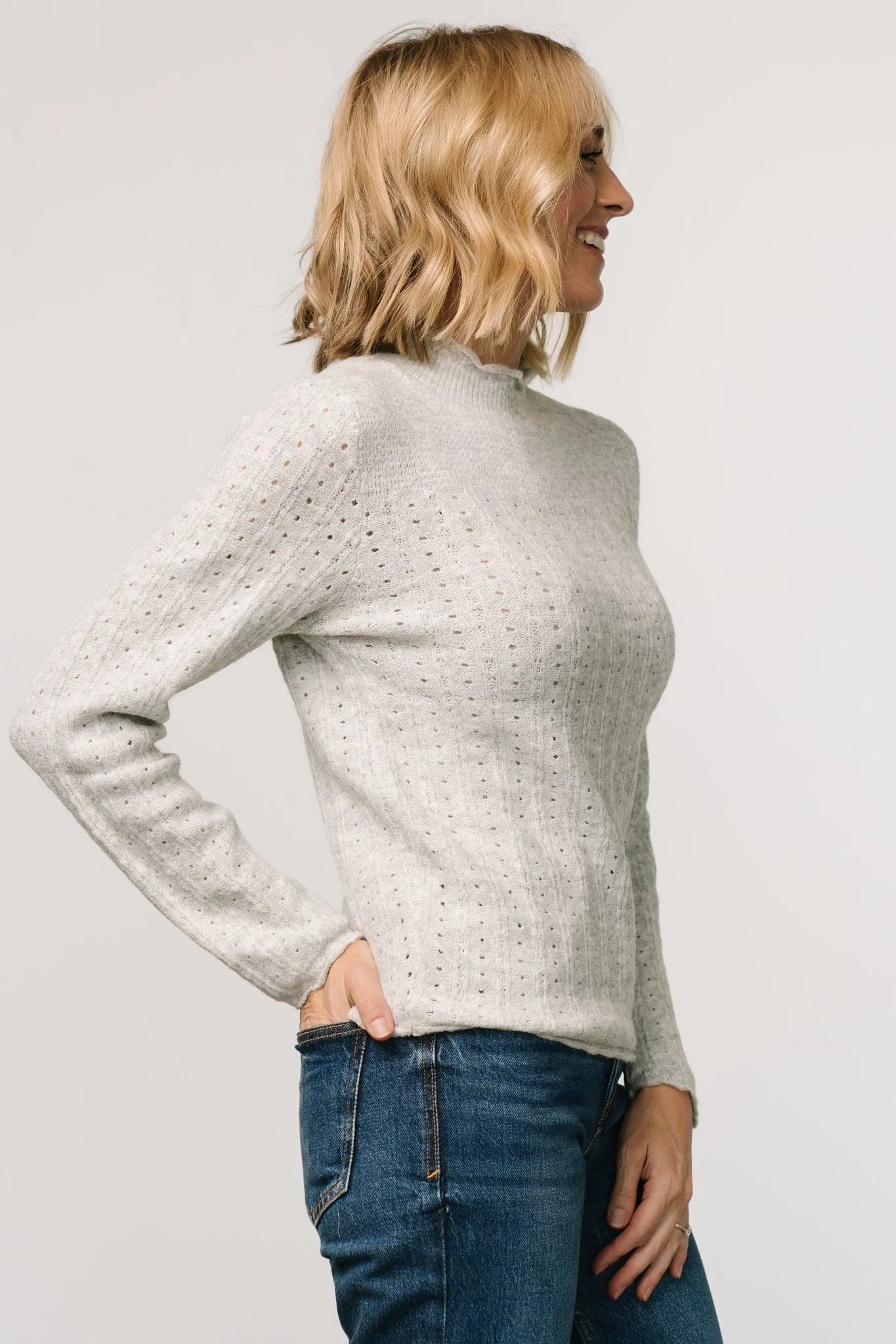 Avice Pointelle Sweater | Light Gray