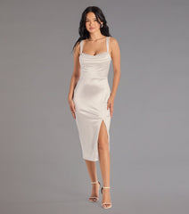 Laina High Slit Satin Midi Dress