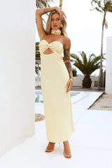 Forever Trend Strapless Satin Maxi Dress Yellow