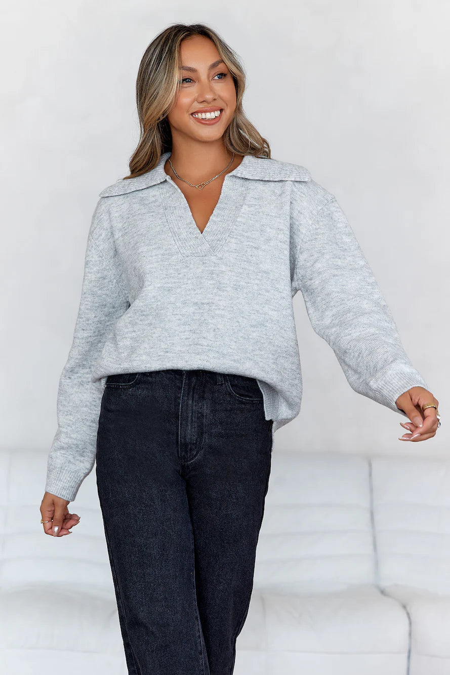 Winter Kiss Knitted Sweater Grey
