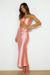VIPs Accepted Satin Midi Skirt Pink