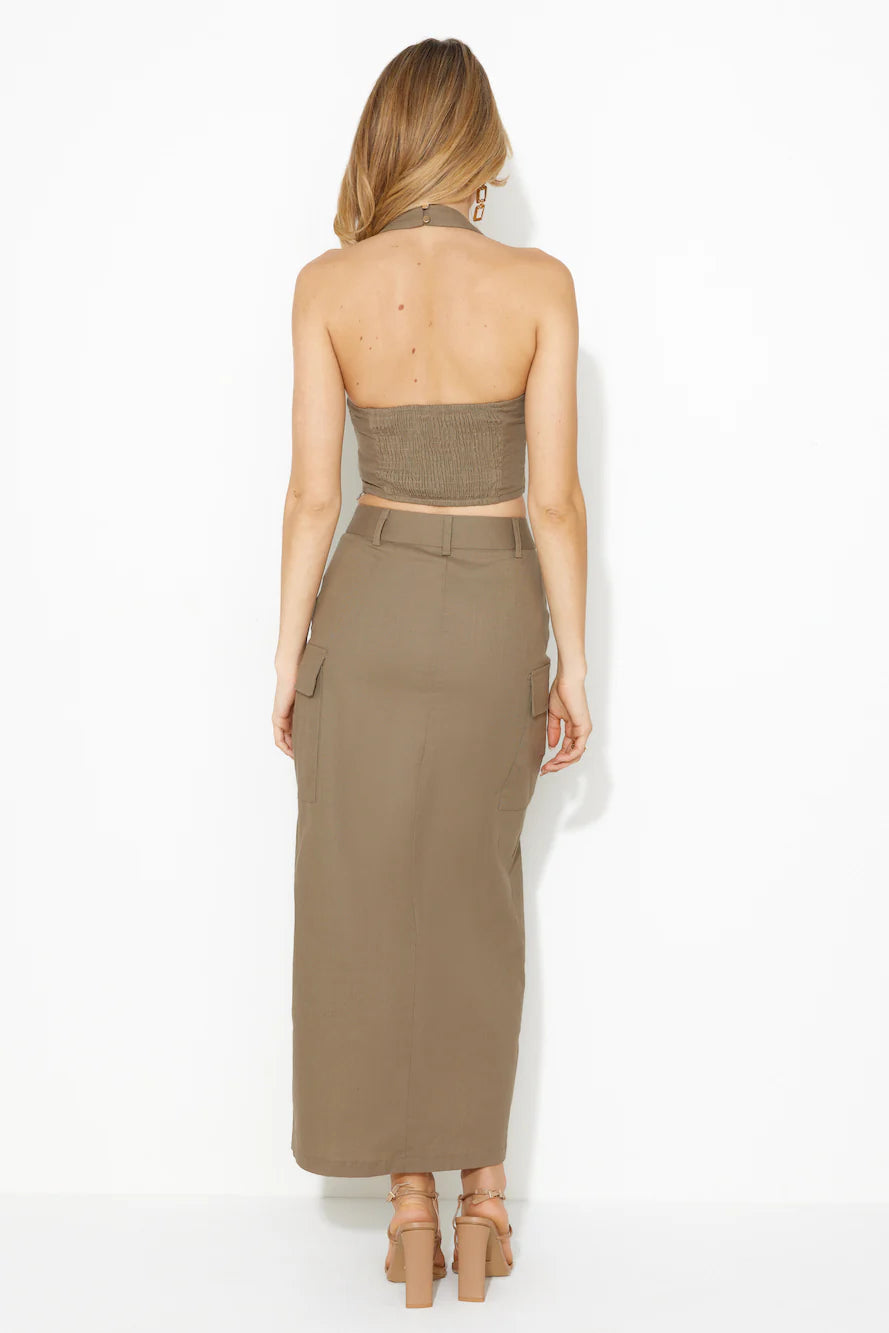Fashionistas Only Cargo Midi Skirt Khaki