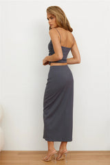 Effortless Cool Girl Midi Skirt Grey