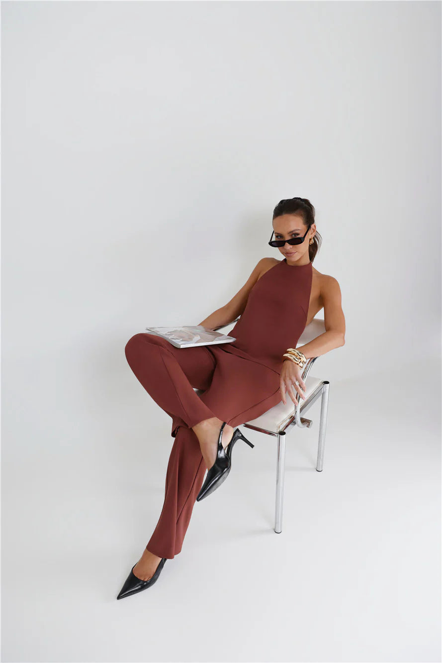 Clean Slate Tailored Halter Top Brown