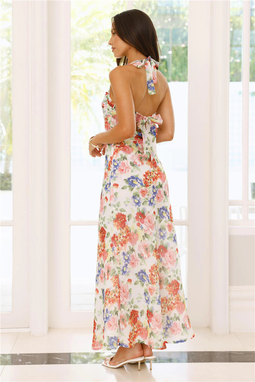 Whimsical Land Halter Maxi Dress Floral