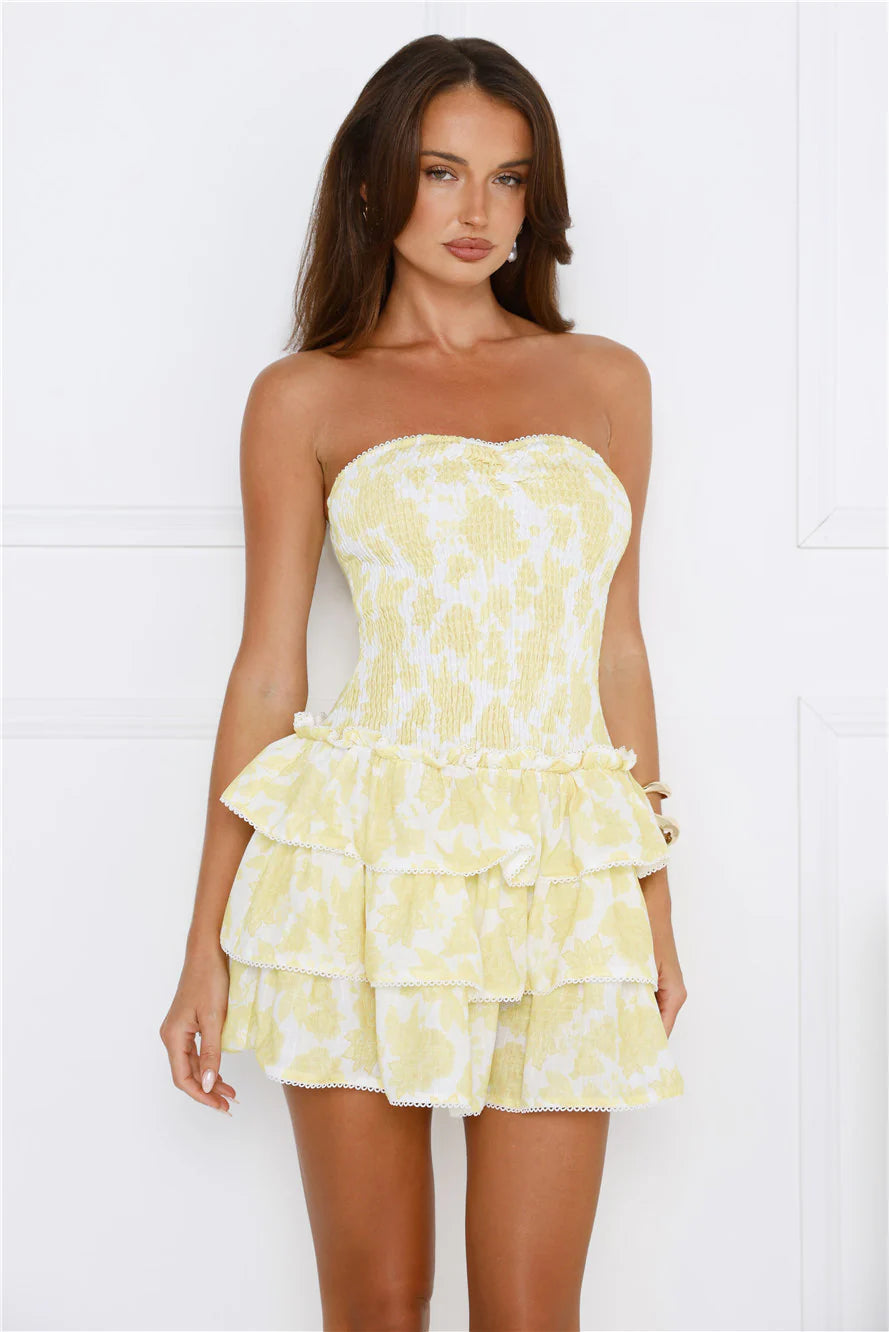 Sunshine Chic Strapless Mini Dress Yellow