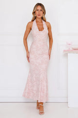 Coconut Whirl Halter Maxi Dress Pink