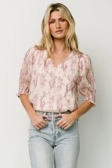 Cordova Top | Beige + Mauve Floral