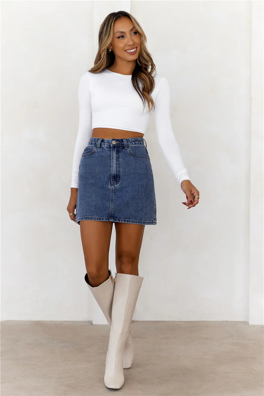 BASE Errands All Day Long Sleeve Crop Top White
