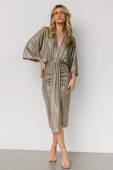 Ciara Ruched Midi Dress | Silver Metallic