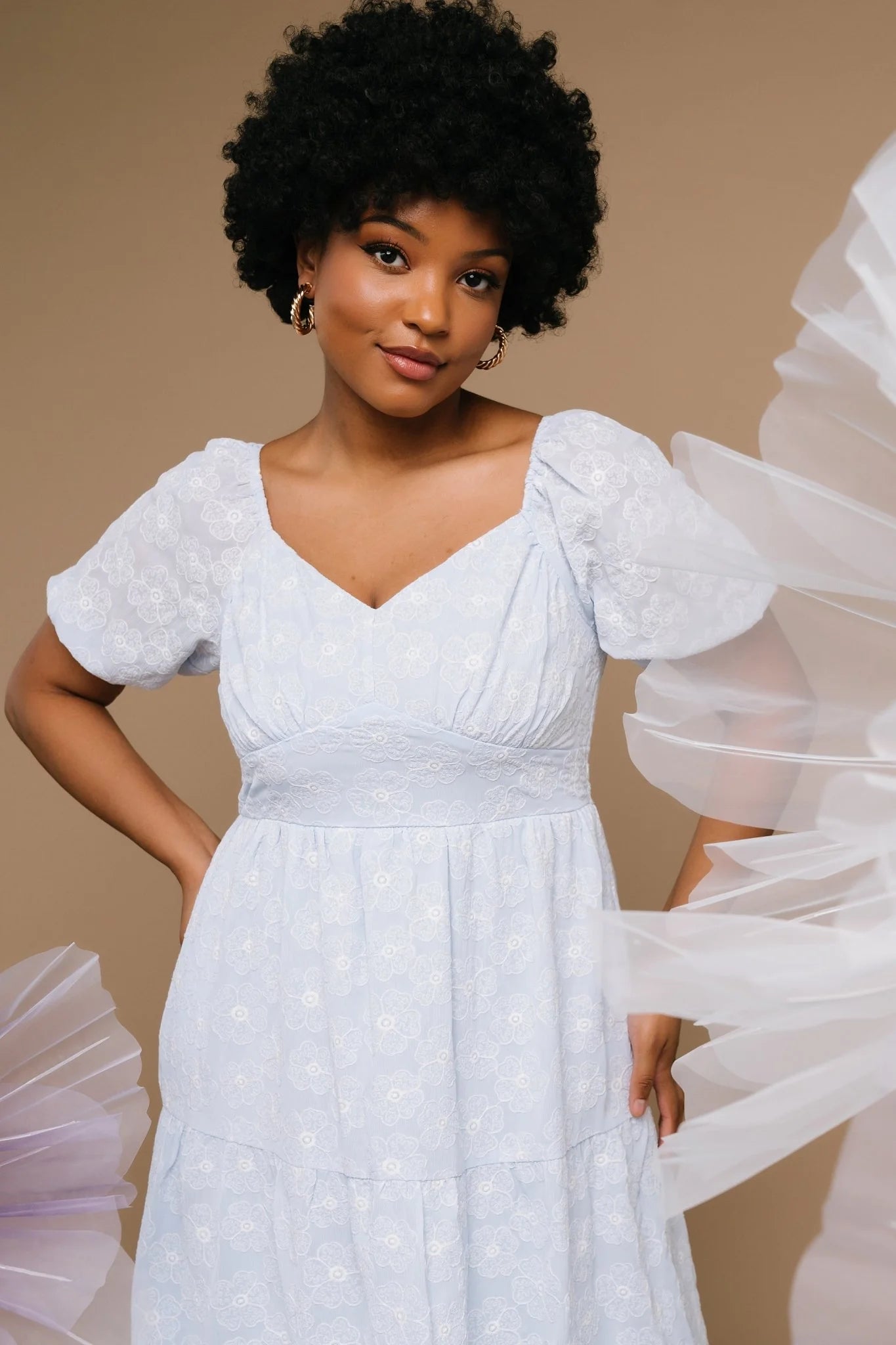 Mildred Embroidered Midi Dress | Light Blue