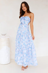 Ethereal Spring Strapless Maxi Dress Blue