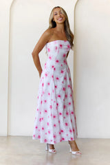 Cherry Bloom Strapless Maxi Dress Pink