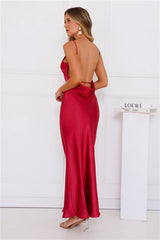 Unveiled Sophistication Satin Maxi Dress Ruby
