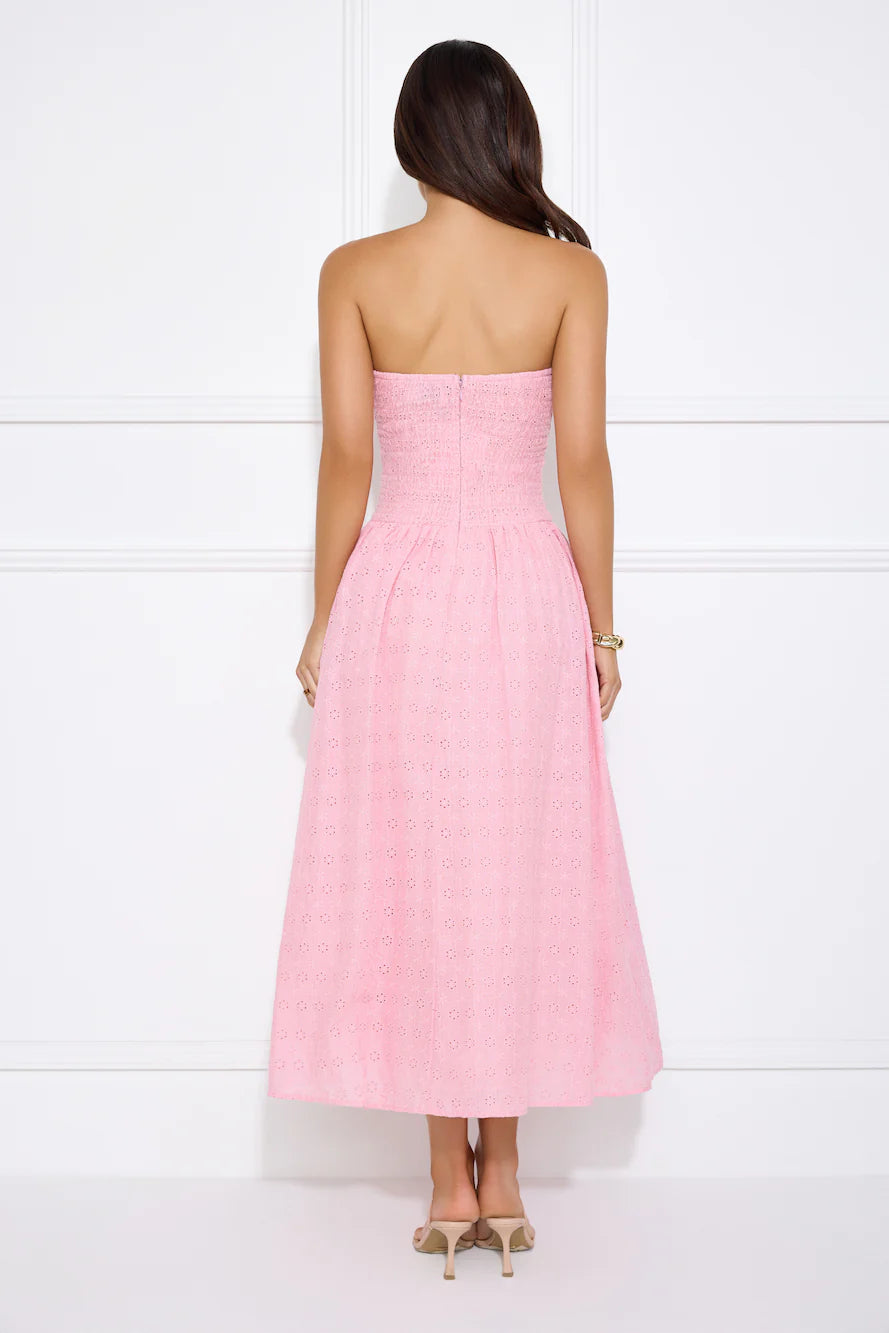 City Of Stars Strapless Embroidered Midi Dress Pink