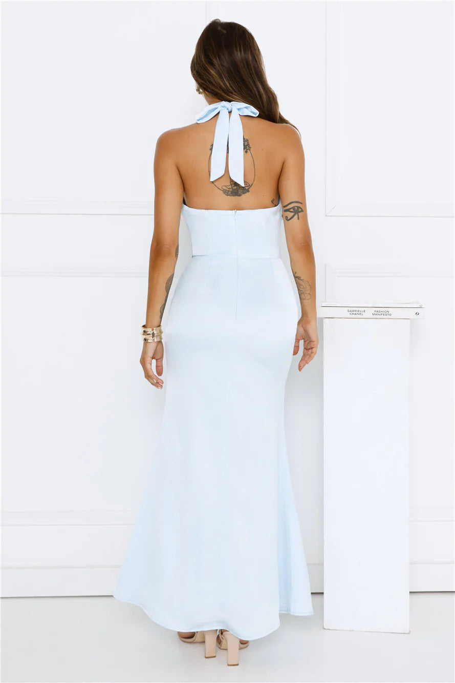 Afterglow Hours Halter Maxi Dress Blue