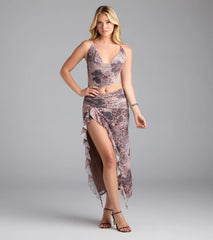 Wild Instincts Halter Cutout Leopard Mesh Midi Dress