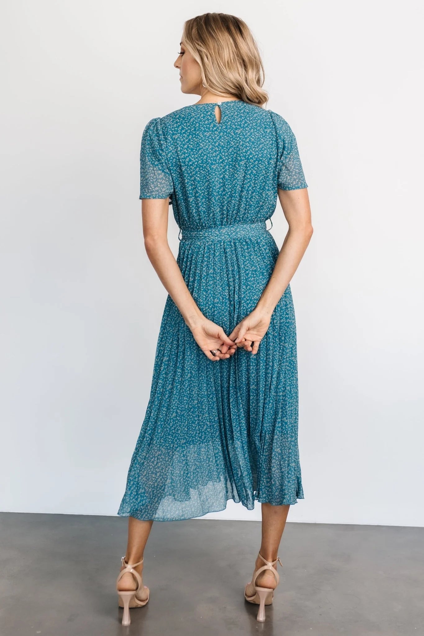 Prim Pleated Dress | Persian Blue Print