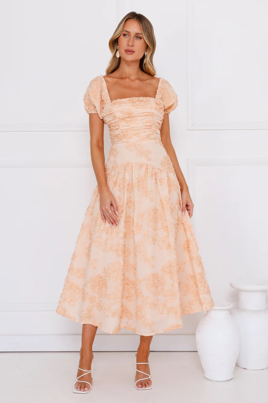 Experience Best Dressed Midi Dress Peach