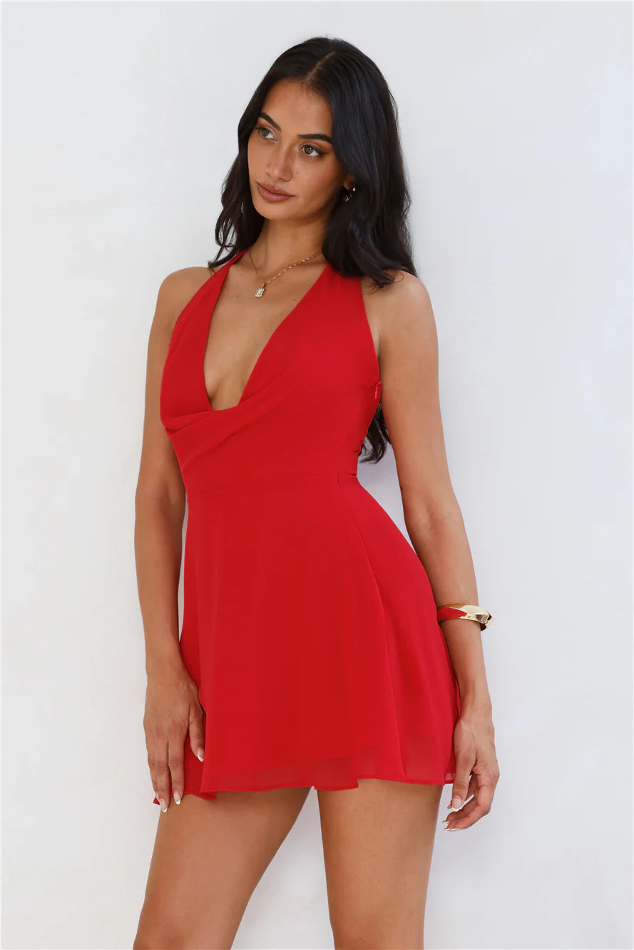 Disco Nights Halter Mini Dress Red