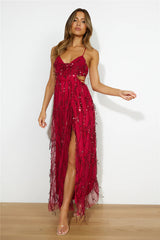 Blooming Season Sequin Maxi Dress Red