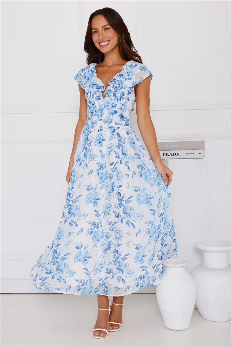 Botanical Reverie Maxi Dress Blue